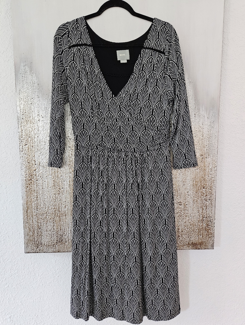 Maeve Black and White Printed Midi Dress